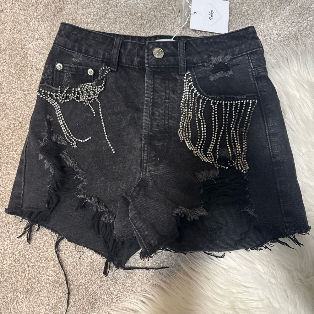 Adika Rhinestone Tassle Denim Shorts
